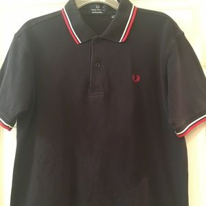 Fred Perry Polo Black w/White & Red Twin Piping